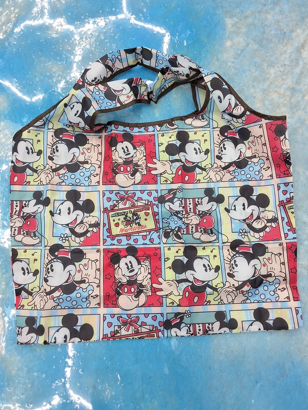 Disney Mickey & Minnie Comic Print Foldable Waterproof Reusable Tote Bag, NEW